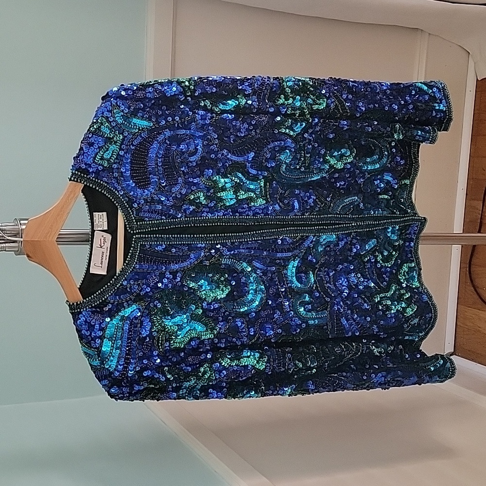 Laurence Kazar Blue & Teal Sequin Beaded Jacket
